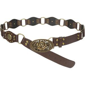 Women's Vintage Cowgirl Rivets Belt Western Leather Belts C-Coffee Style Dress